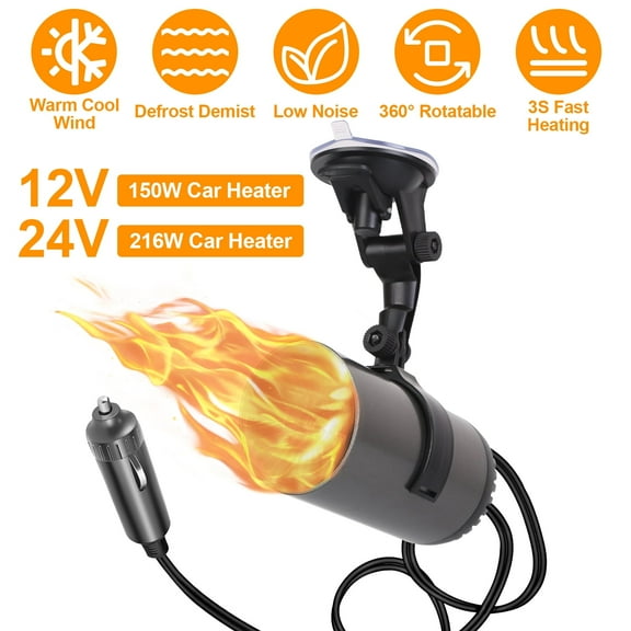 Portable Windshield Car Heater, 24V 2 in 1 Fast Car Heater Defroster with Suction Holder