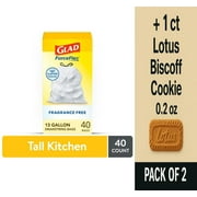 Glad ForceFlex Fragrance Free Tall Kitchen Drawstring Trash Bags 40 ct - Pack of 2 & Lotus Biscoff Cookie - 0.2 Oz - 1 ct