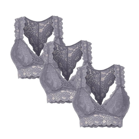 

ELA 3PC Women Plus Size Bra Vest Crop Underwear Wire Free Bra Lingerie Sexy V-Neck Underwear Lingerie lace bralette S-3XL