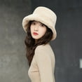 thumbnail image 6 of NUZYZ Chic Women Winter Solid Color Plushy Faux Fur Wide Brim Thick Warm Bucket Cap, 6 of 8