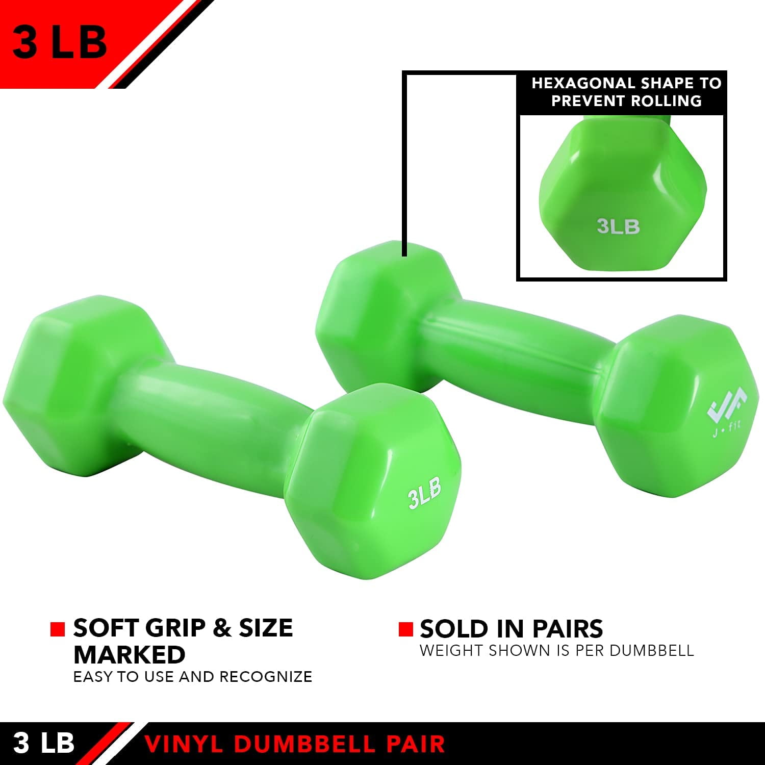 JFIT Vinyl Dumbbell (Set of 2), 3 LBS