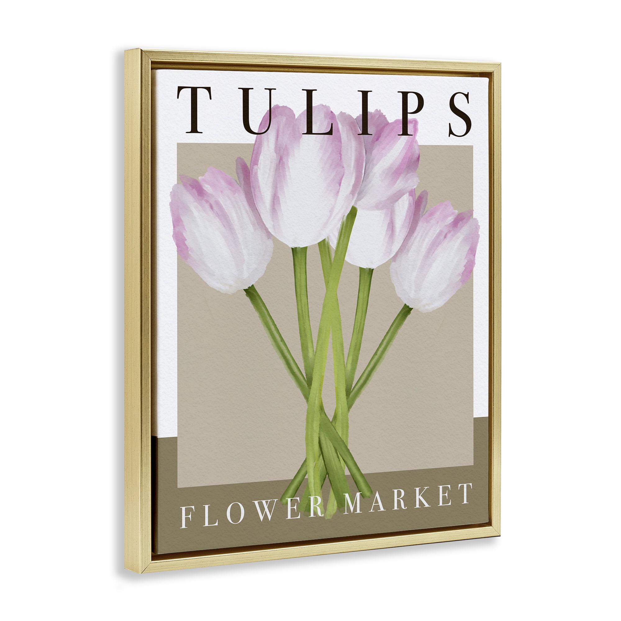 Stupell Industries Tulips Flower Market Gold Framed Floater Canvas Wall Art, design by Jennifer Stith