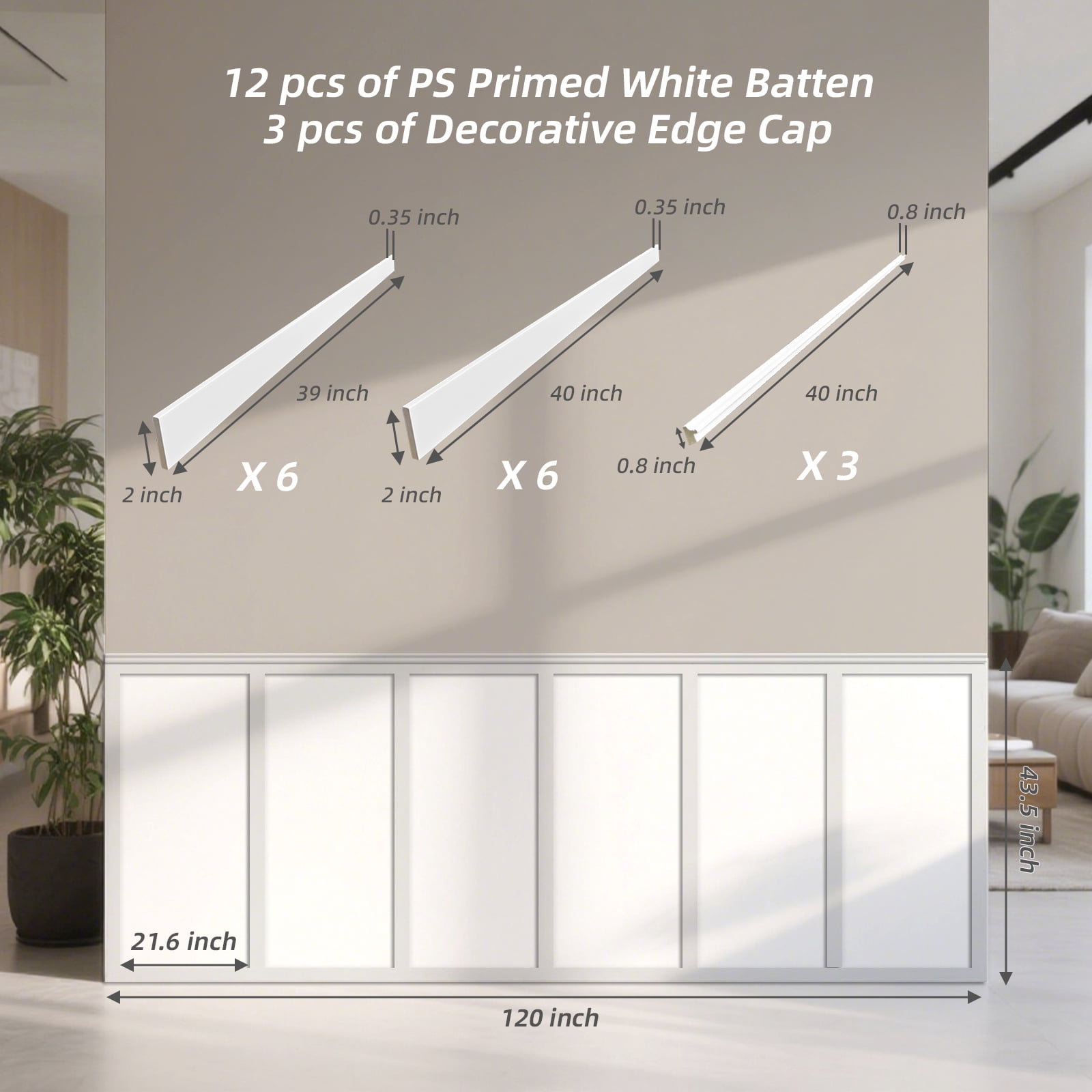 Art3d Premade Wainscoting Panel Kit, White Primed Board & Batten Wall Décor,Paintable Polystyrene Molding Trim for Accent Wall for Living Room, Bedroom & Kitchen