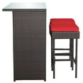 Costway 3PCS Patio Rattan Wicker Bar Table Stools Dining Set Cushioned Chairs Garden Red