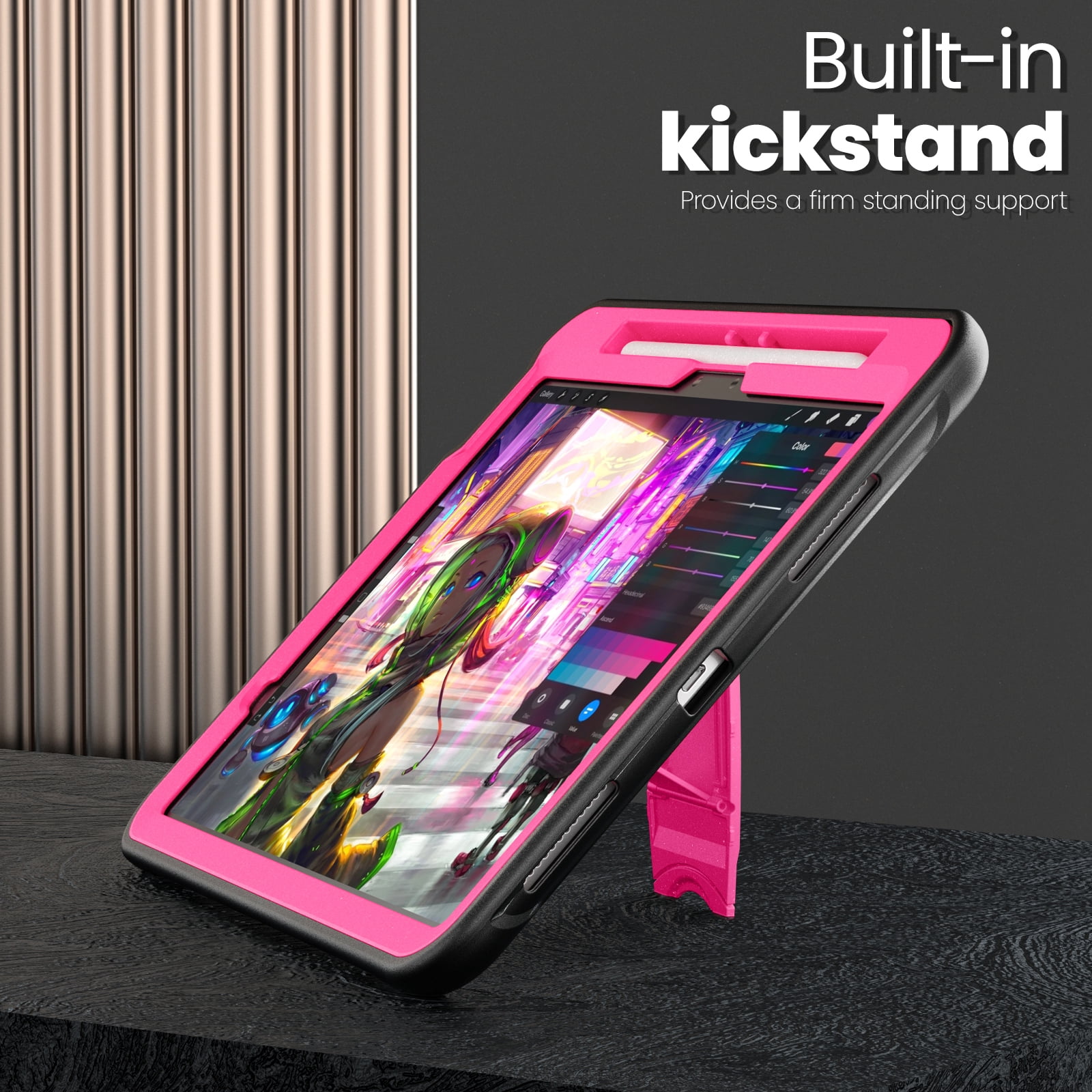 ELEHOLD Rugged Case with Pencil Holder For iPad Air 11-inch M3 (2025) / M2 (2024), Built-in Kickstand Double-Layer Protection Full-Body Shockproof Cover For Apple iPad Air 11 (2025/2024),Rose