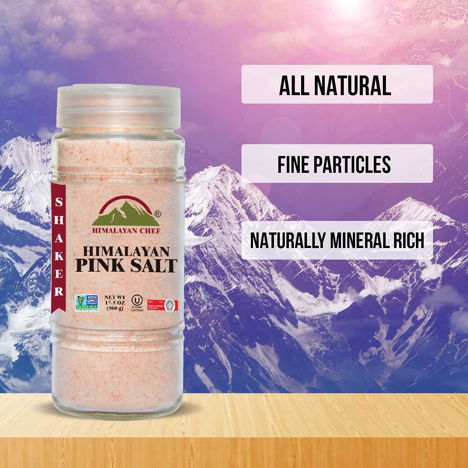 SALT 84 Pink Salt, Fine Grain Glass Shaker, Non-GMO and Kosher Salt, 17.5 oz Shaker, Pack of 6