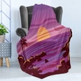 thumbnail image 4 of Hawaii Soft Flannel Fleece Blanket, Retro Graphics Inspired Illustration of Sunset Rocky Beach Purple Tones, Cozy Plush for Indoor and Outdoor Use, 50" x 70", Fuchsia and Multicolor, by Ambesonne, 4 of 5