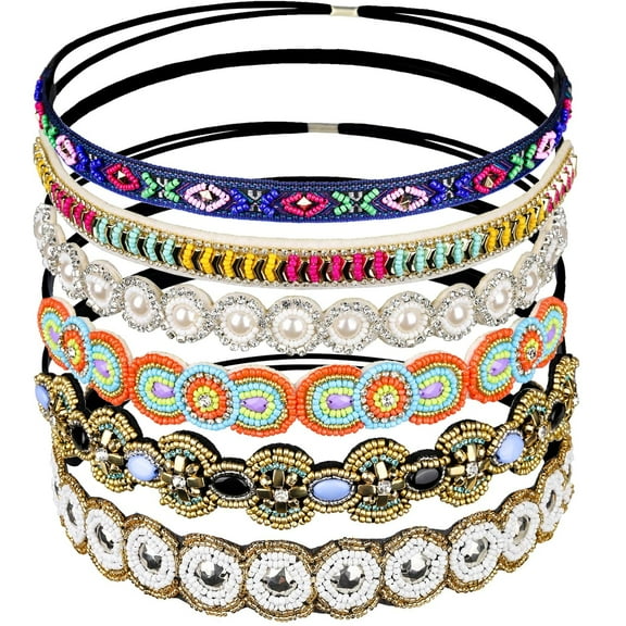 6 Pack Multicolor Elastic Rhinestone Beaded Headband Women Headband Accessories Beauty & Personal Care