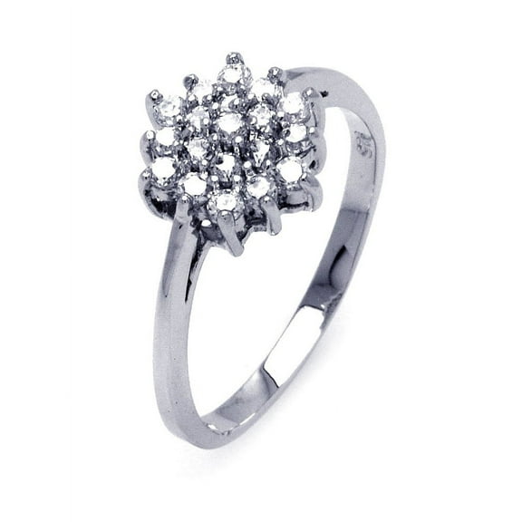 Clear Cluster Cubic Zirconia Flower Ring Rhodium Plated Sterling Silver Size 8