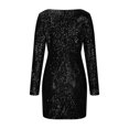 thumbnail image 6 of BLTIBY Women Sequin Evening Dress Hip Wrap Ruched Waist V-Neck Long Sleeve Glitter Cocktail Party Slim Formal Gowns with High Split Black XL, 6 of 6