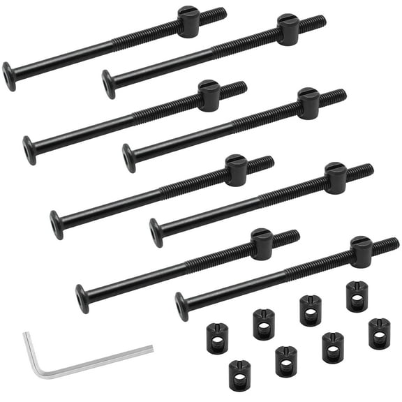 M6 x 100mm Bunk Bed Bolts, Hex Drive Socket Furniture Barrel Screws Bolt Nuts Furniture Crib Baby Bed Bolt with Wrench(Black, 12 Pcs)