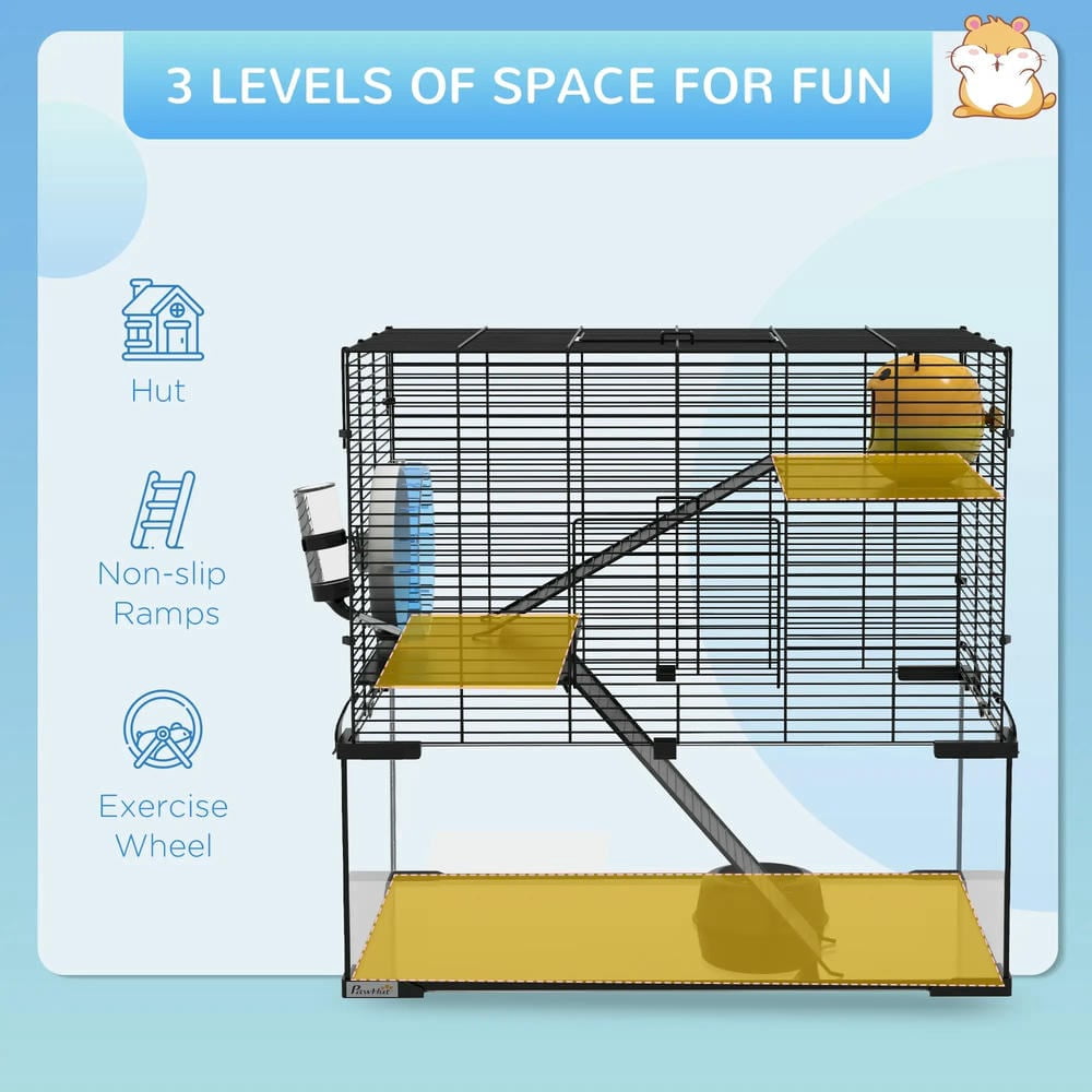 Spaco 23.5" Hamster Cage, Gerbil Cage with Glass Basin, Pet Cage for Small Hamsters, Black