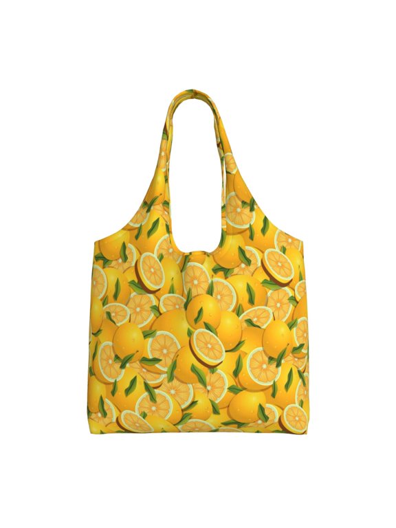 's Yellow Limes Canvas Tote Bag is a versatile choice for women, serving as a stylish beach bag, shopping bag,and reusable grocery bag.