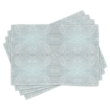 Ambesonne Victorian Place Mats Set of 4, Swirled Floral Lines, Standard Size, Pale Blue White