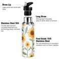 thumbnail image 3 of Yayeee 20oz Double Wall Stainless Steel Water Bottle with Flip Straw, Sunflowers and Leaves Pattern, 3 of 7
