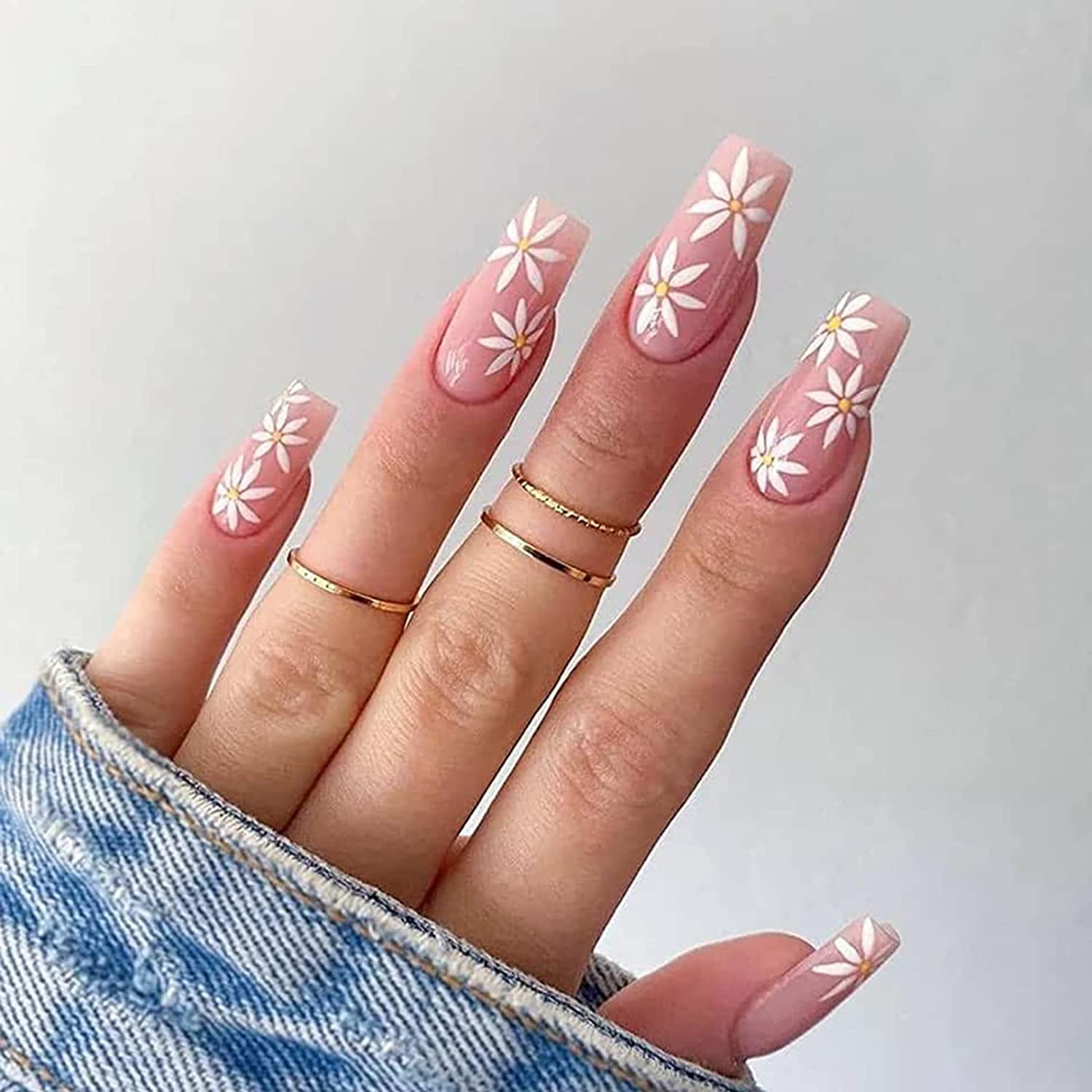 24 Pcs Press on Nails Medium Length, Long Fake Nails Coffin Full Cover French False Nails with 24 Pcs Nail Adhesive Tabs & 1 Nail File, Acrylic Nails for Women & Girls ( 24 Pcs Press on Nails Medium Length, Long Fake Nails Coffin Full Cover French False Nails with 24 Pcs Nail Adhesive Tabs & 1 Nail File, Acrylic Nails for Women & Girls (