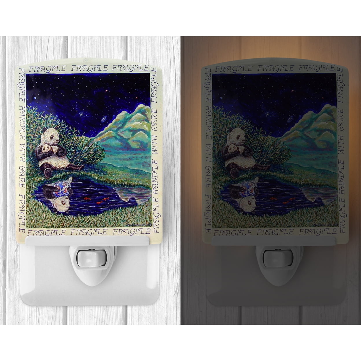 Panda Bear with Baby Ceramic Night Light