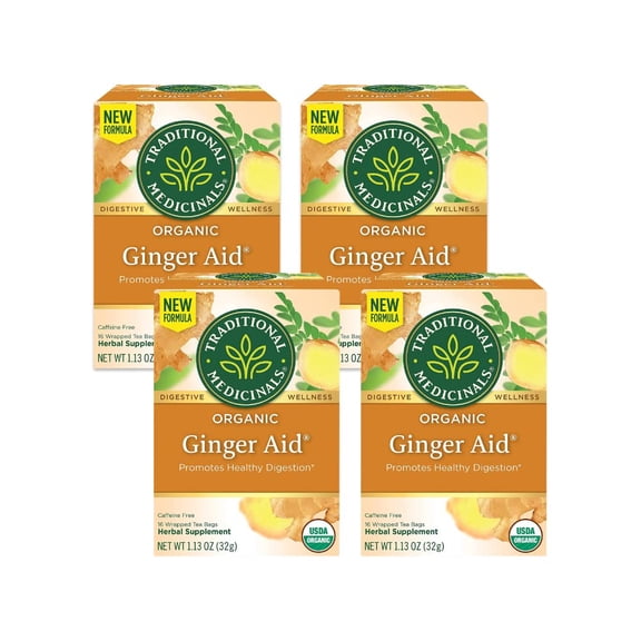 Traditional Medicinals Organic Ginger Aid Herbal Tea, Promotes Healthy Digestion, (Pack of 4) - 64 Tea Bags Total
