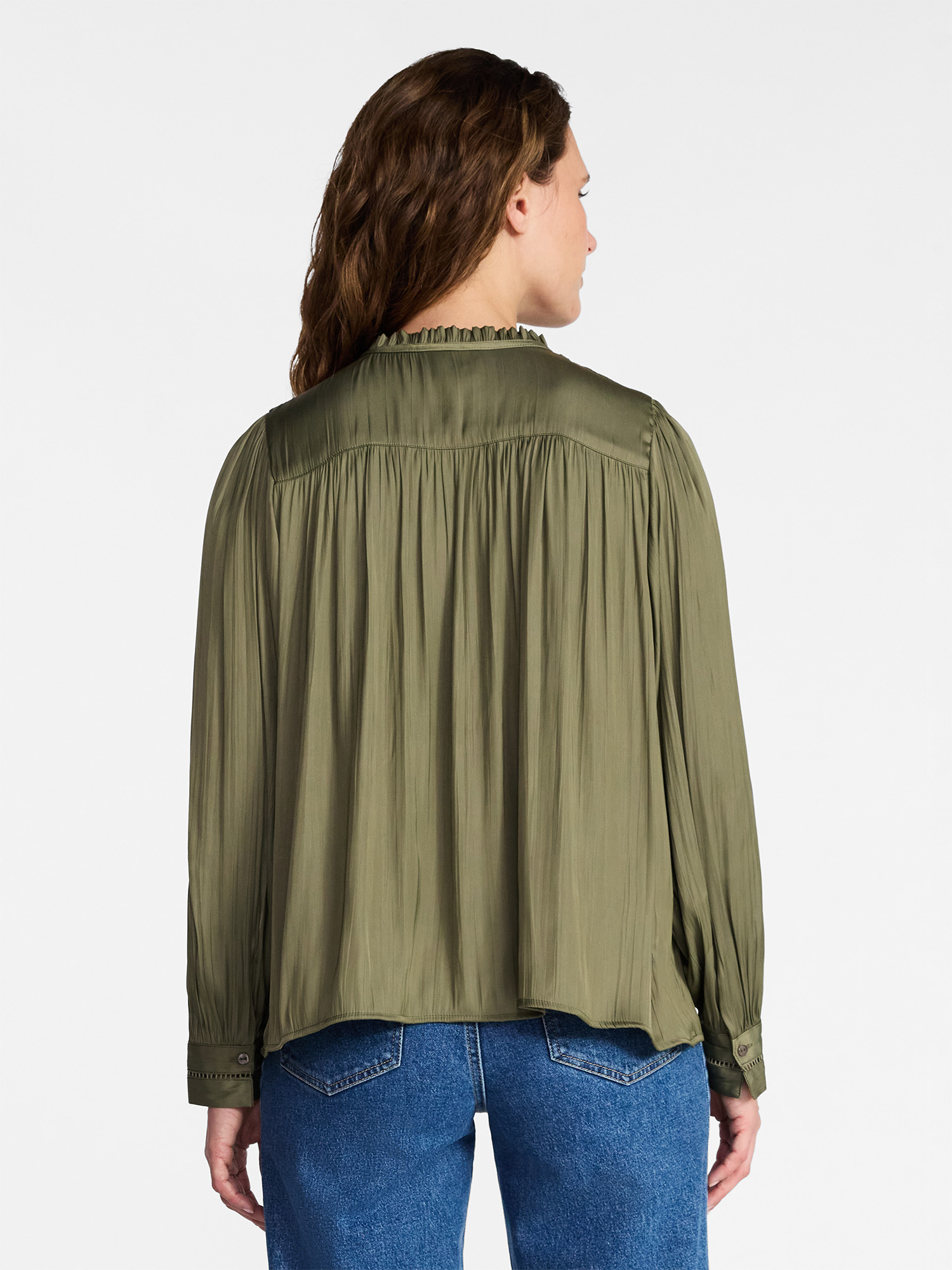 Time and Tru Women's Soft Ruched Yoke Blouse with Long Sleeves, Sizes XS-XXXL