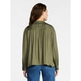 thumbnail image 4 of Time and Tru Women's Soft Ruched Yoke Blouse with Long Sleeves, Sizes XS-XXXL, 4 of 6
