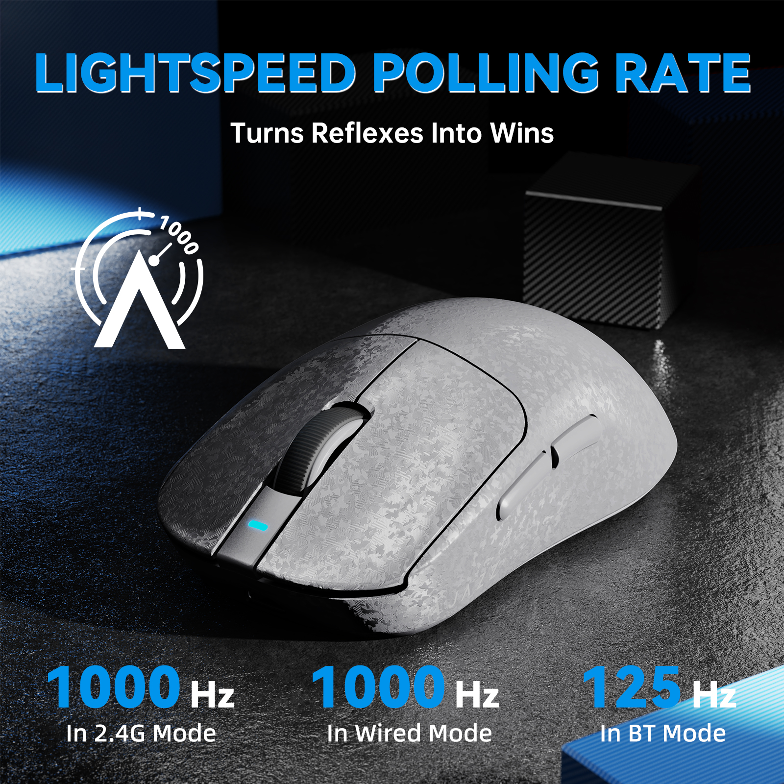 Ajazz AJ199 Wireless Gaming Mouse Ultra-Lightweight 55g Tri-Mode Connection 24000 DPI PAW3311 Sensor Carbon Fiber Shell 500mAh Battery 1K Polling Rate Durable & Anti-Slip Design Black