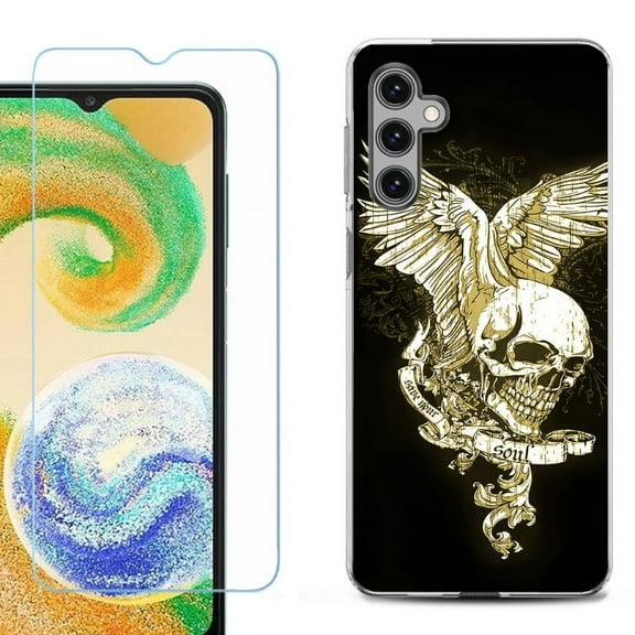 OneToughShield ® Compatible with Samsung Galaxy S24, Shockproof Fashion Phone Case, with Tempered Glass Screen Protector - Wing Skull