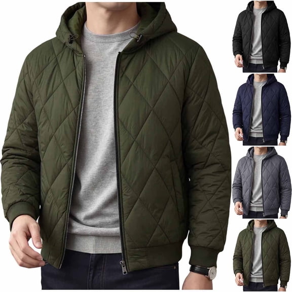 Windbreaker Jackets for Men Windproof Long Sleeve Hooded Solid Color Winter Casual Warm Windproof Jacket for Outdoor Travel Hiking