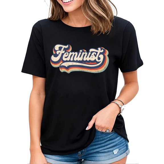 Feminist Retro 70s Vintage Rainbow Shirt Feminism Gift T-Shirt Womens Black 3X-Large