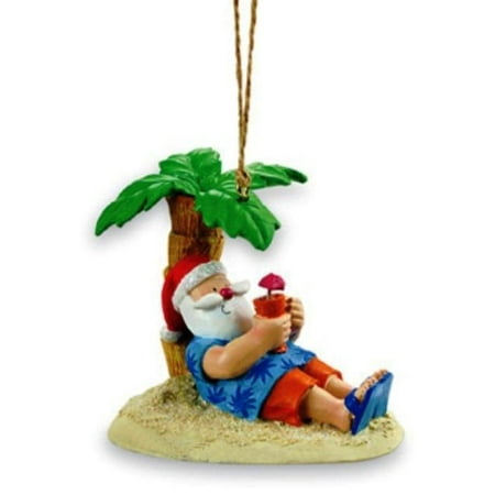 - Santa Relaxing on Tropical Island Beach Under A Palm Holiday Christmas Ornament