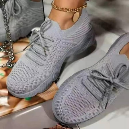 ELABCH Sneakers for Women  Plus Size Casual Mesh Breathable Lacing Thick Soled Shoes  Walk Running Sports Shoes  Slip On Walking Sneakers Non Slip  Women s Fashion Tennis Sneakers Lightweight