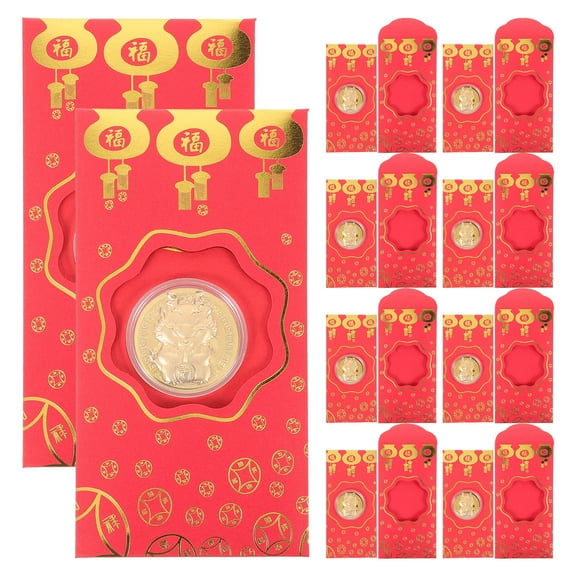 OUNONA 10 Pcs Dragon Coin Year Money Envelope Cash Gift Envelopes 17.00X8.00X0.50CM