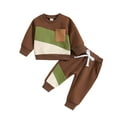 thumbnail image 1 of Gibobby Conjunto de ropa de otoño e invierno para bebé, de manga larga, con bloque de color, sudadera y pantalones de correr(Marrón, 18-24 Meses), 1 of 5