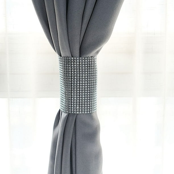 BalsaCircle 4 Silver Rhinestone Mesh Velcro Curtain Tie Backs Backdrop