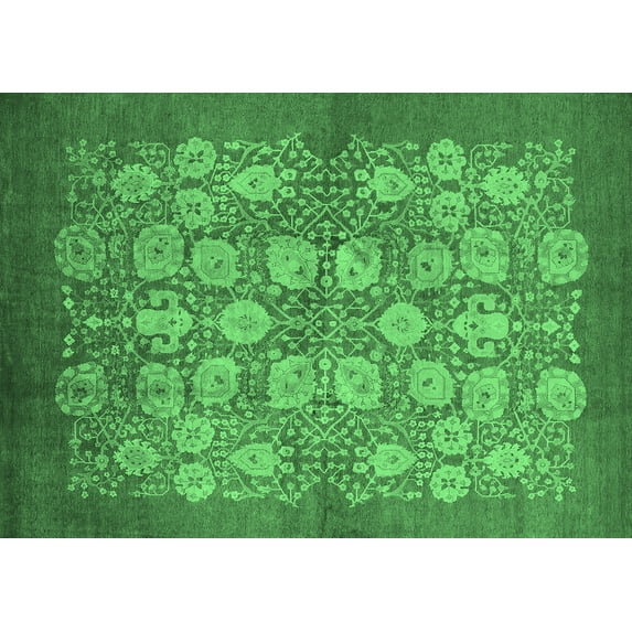 Ahgly Company Indoor Rectangle Oriental Emerald Green Industrial Area Rugs, 7' x 9'