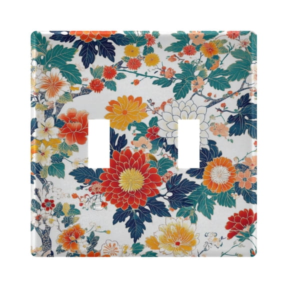 Yayeee Toggle Light Switch Wall Plate 2-Gang 4.56"x4.48" Decorative Outlet Cover, Colorful Flowers Pattern