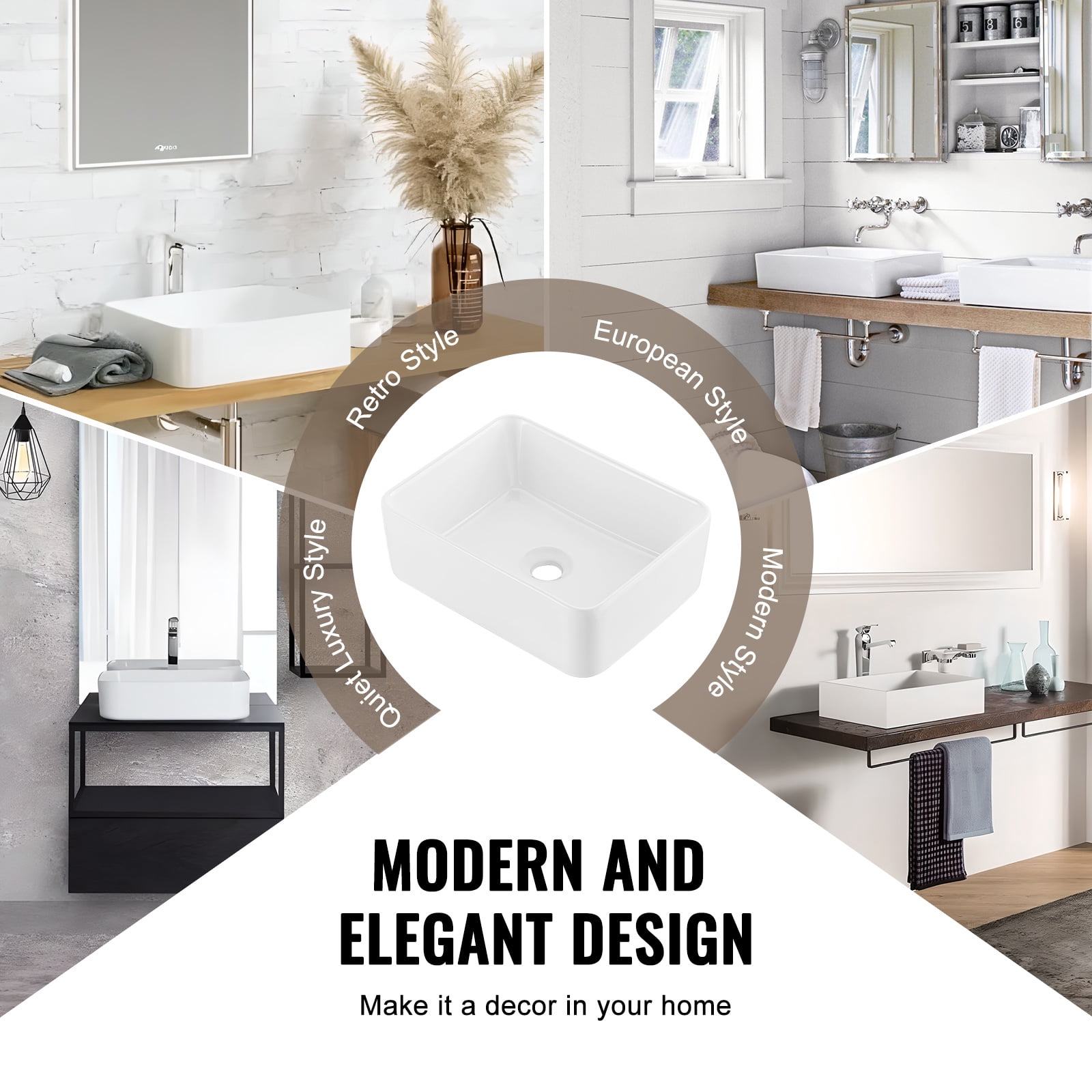 KFFKFF Rectangular Basin, 16"x12" Countertop Sink for Bathrooms, Crafted from White Ceramic, Designed for Above Counter Use