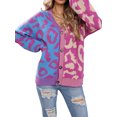 thumbnail image 2 of SAYOO Women Cable Knit Cardigan V Neck Long Sleeve Drop Shoulder Button Up Patchwork Leopard Sweater Coat Oversized Open Front Ribbed Jacket Outwear, 2 of 9