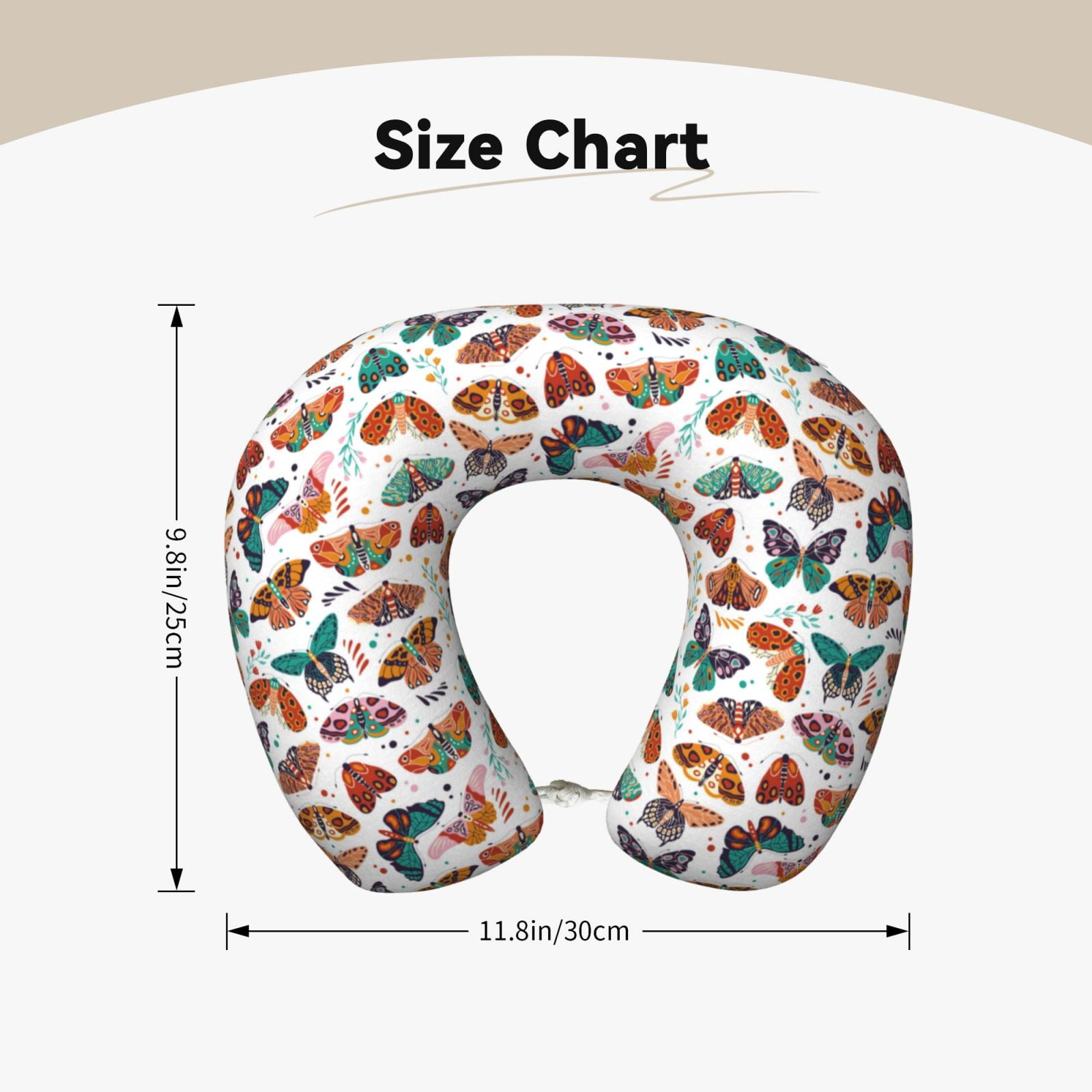 Xecao Colorful Butterfly Print Memory Foam Cervical Neck Pillow Versatile U-Shaped Pillows for Home,Office,Camping,Travelling,Soft Washable Cover
