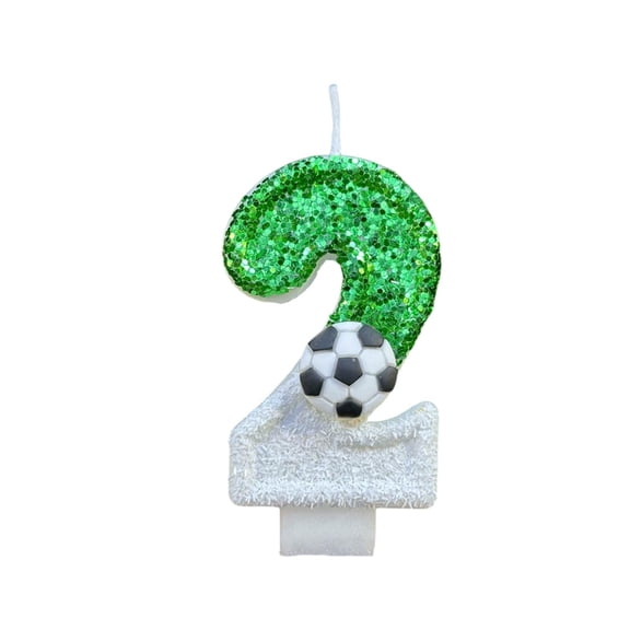 Partheme Soccer Number Candles 0-9 Glitter Green Football Birthday Candles,Sports Themed Cake Topper for Game Day Birthday Party Celebration.Soccer Mom Gift and Patriotic Sports Party Essential, C