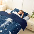 thumbnail image 4 of Manfei Sea Shark Twin Comforter Sets, Cute Seashell Plant Bedding Set, Dark Blue, Blue Reversible, 2 Pieces, 1 Comforter and 1 Pillowcase, 4 of 7