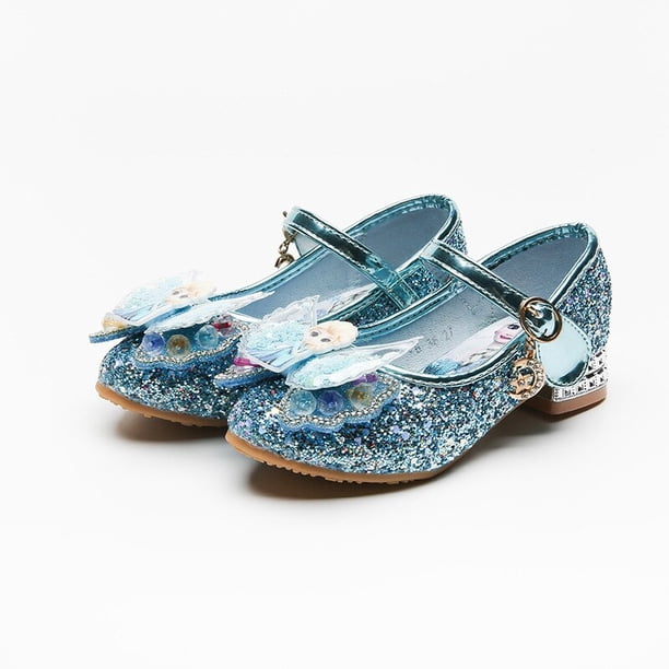 Disney Spring New Frozen Sequined Elsa Girls Princess Shoes Little Girl Show Crystal High Heel Children's casual Shoes30-Insole 19CM Gao Jinjia LED