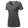 thumbnail image 2 of A2Y Women's Basic Solid Premium Rayon Short Sleeve V-neck T Shirt Tee Tops Charcoal L, 2 of 6
