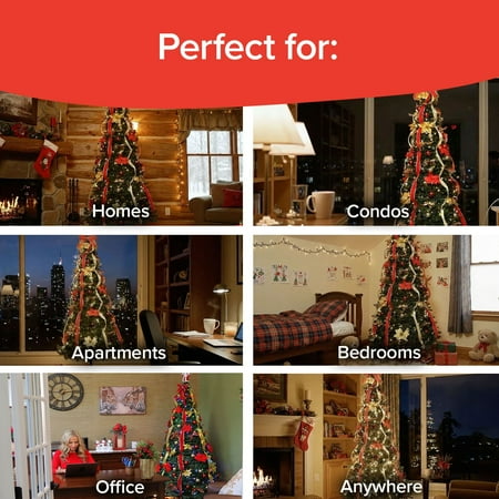 Superstar Santa Pop-Up Christmas Tree, AS-SEEN-ON-TV, Santa Topper Projects North Star, 7 Feet, Opens Instantly, Fully Decorated, Pre-Lit w/ 200 LED Lights, 7 colors, 32 Modes w/ Remote, Stores Flat