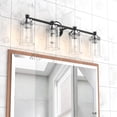 thumbnail image 2 of LIGHTINN Bathroom Dimmable Vanity Light with Cylindrical Clear Striped Glass Shade E26 Socket Base Vintage Fixture 4-Light (Black/Chrome), 2 of 6