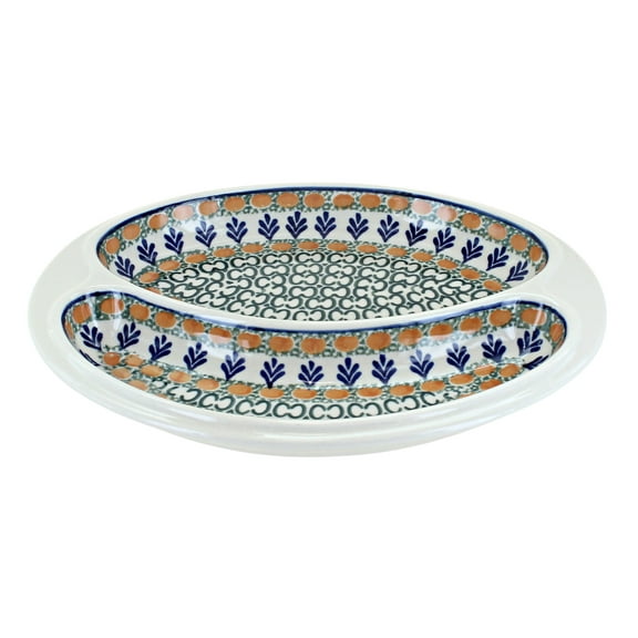 Blue Rose Polish Pottery Herb Garden Bratwurst Plate