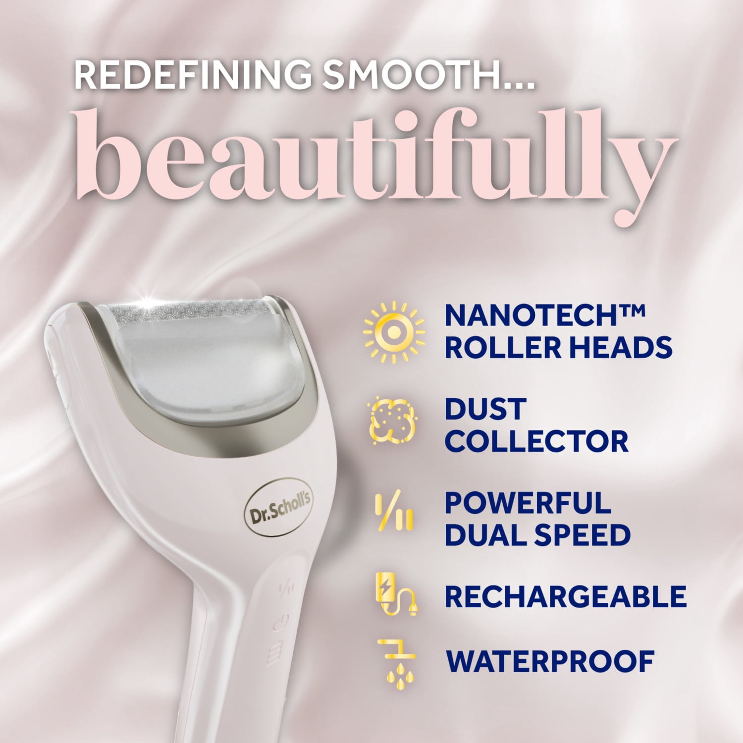 Dr. Scholl's Pedi Perfect Electric Foot Callus Remover, Waterproof, Rechargeable with x2 Roller Heads