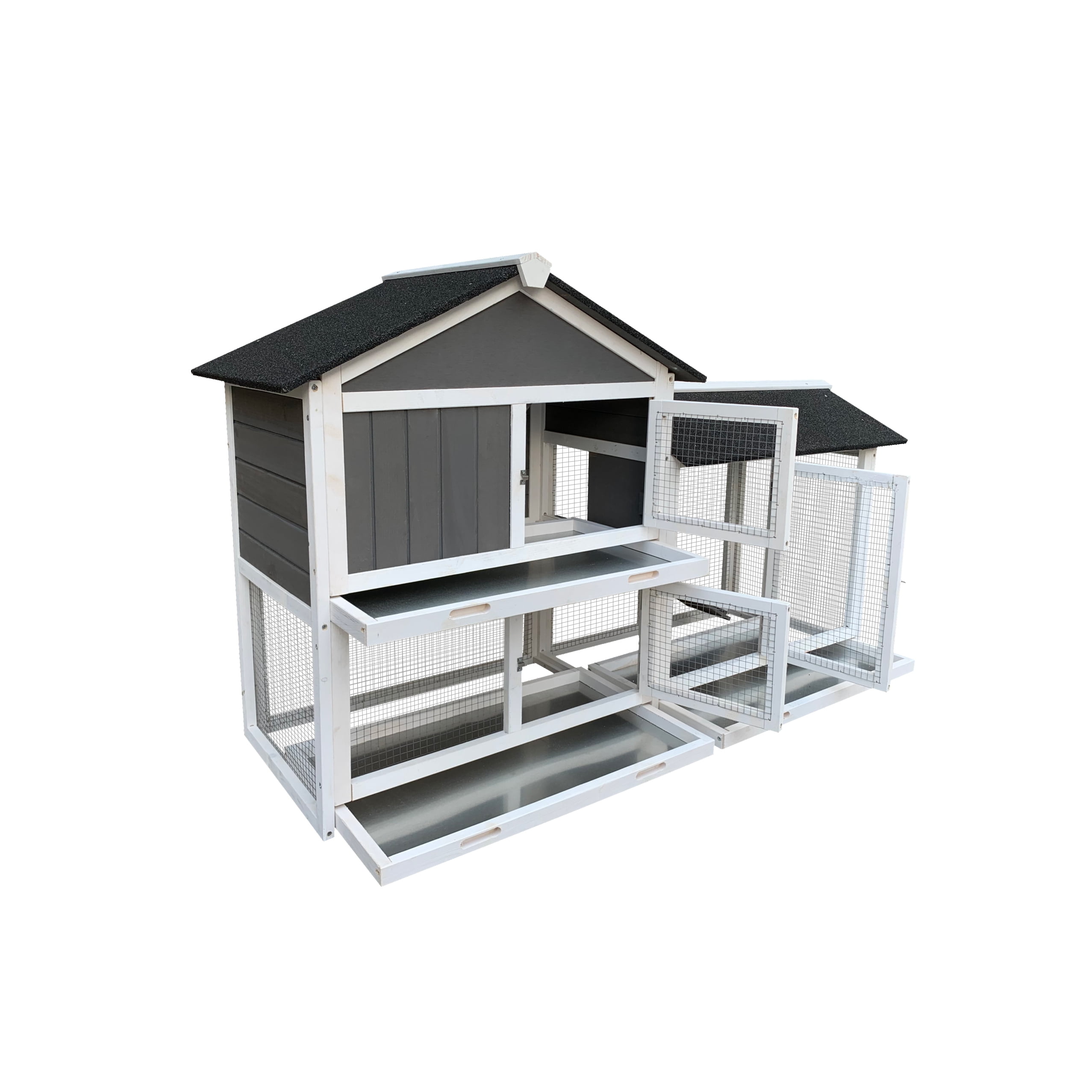 Segmart 61" Rabbit Hutch, Outdoor Indoor Chicken Coop Cage with Run, Wooden Guinea Pig Pet House Pull-Out Upper Tray, Grey