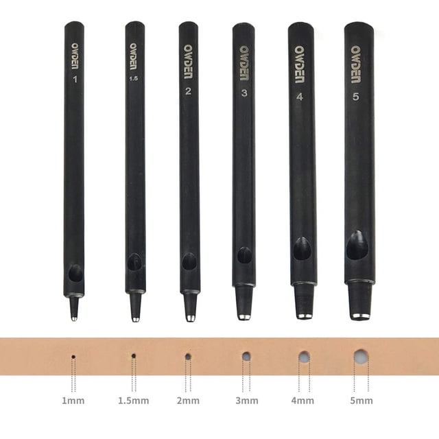 Juego de perforadoras huecas de cuero OWDEN Professional, 6 piezas, 1,0 a 5,0 mm