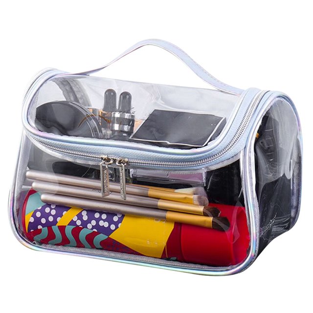 Bolsa de aseo de gran capacidad, bolsa de maquillaje transparente portátil, bolsa de cosméticos con asa superior