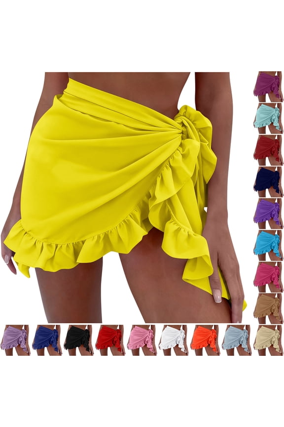 Women's Sarong Coverups Ruffle Hem Beach Skirt Wrap Bikini Skrits Swimsuit Cover Ups Beach Swimwear